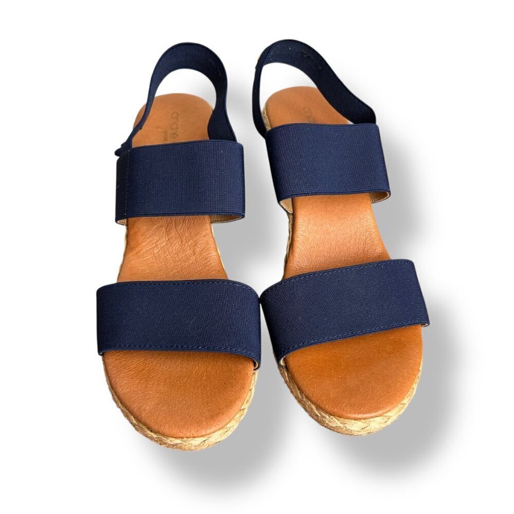 Andre Assous Allison Navy Neutral Wedge Sandal Womens EU38 Sz7.5 Tommy Bahama - Picture 4 of 7